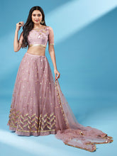 Load image into Gallery viewer, Rose Gold Net Semi Stitched Thread and Sequins work Lehenga Choli Clothsvilla