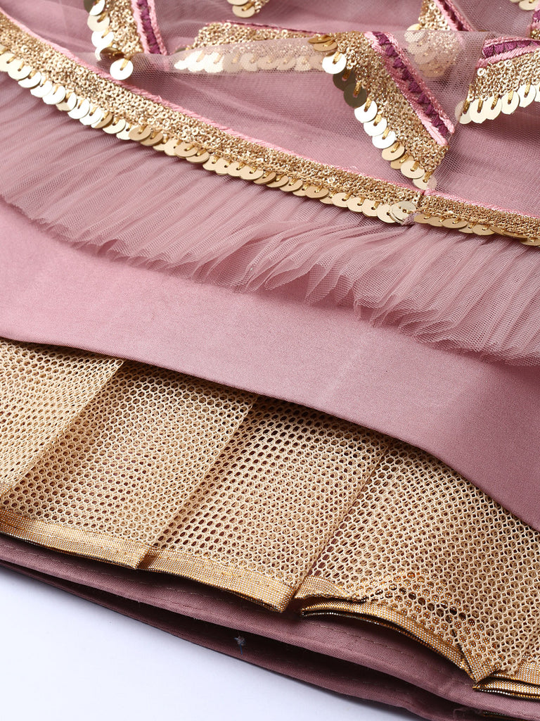 Rose Gold Net Semi Stitched Thread and Sequins work Lehenga Choli Clothsvilla