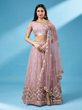 Load image into Gallery viewer, Rose Gold Net Semi Stitched Thread and Sequins work Lehenga Choli Clothsvilla