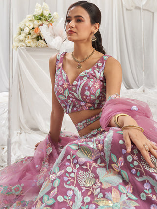 Rose Gold Net Sequins embroidery Semi-Stitched Lehenga choli & Dupatta ClothsVilla
