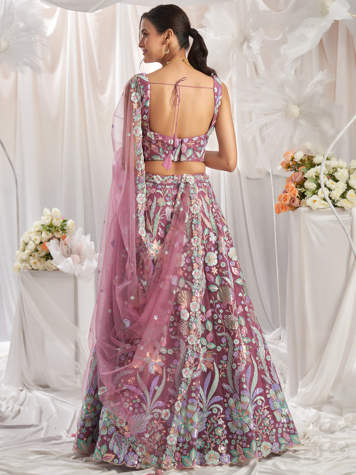 Rose Gold Net Sequins embroidery Semi-Stitched Lehenga choli & Dupatta ClothsVilla
