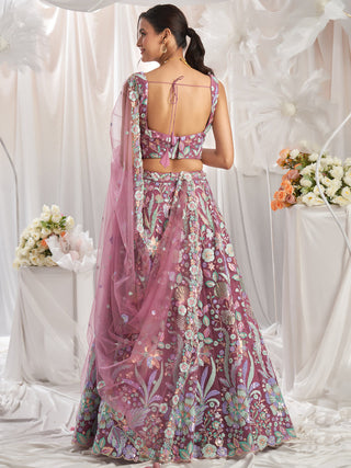 Rose Gold Net Sequins embroidery Semi-Stitched Lehenga choli & Dupatta ClothsVilla