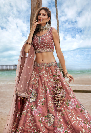 Rose Gold Net Sequins, Moti, Mirror and thread embroidery Semi-Stitched Lehenga choli & Dupatta Clothsvilla