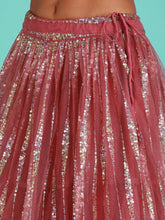 Load image into Gallery viewer, Rose Gold Net Sequinse Work Semi-Stitched Lehenga &amp; Unstitched Blouse, Dupatta ClothsVilla