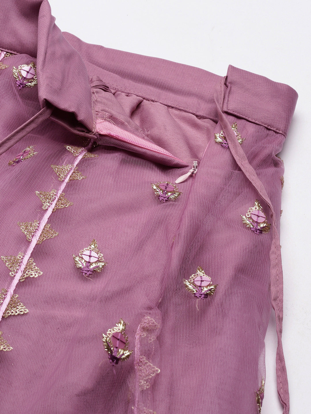 Rose Gold Net Sequinse Work Semi-Stitched Lehenga & Unstitched Blouse, Dupatta ClothsVilla