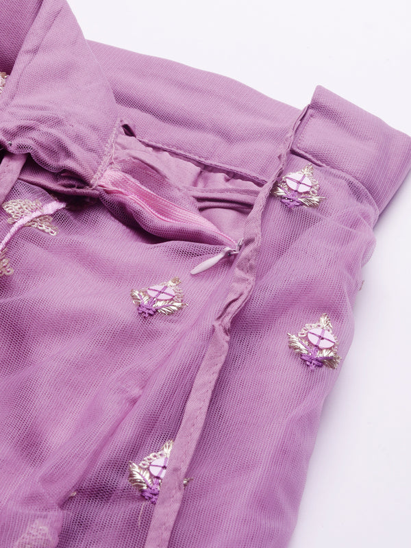 Rose Gold Net Sequinse Work Semi-Stitched Lehenga & Unstitched Blouse, Dupatta ClothsVilla