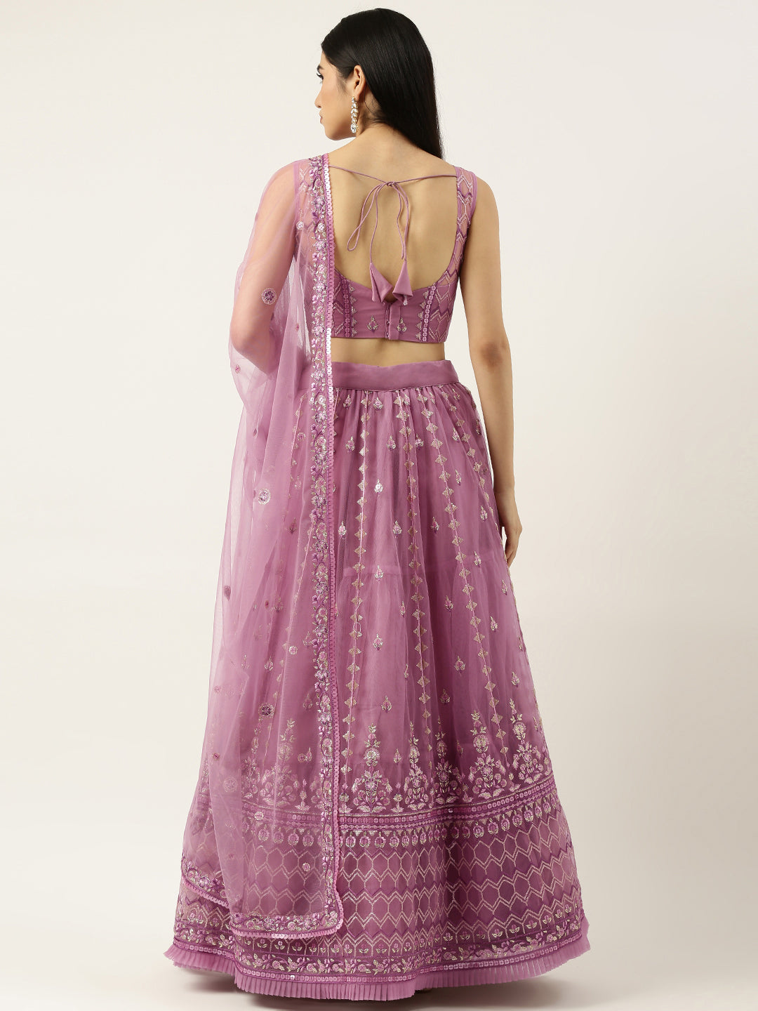 Rose Gold Net Sequinse Work Semi-Stitched Lehenga & Unstitched Blouse, Dupatta ClothsVilla