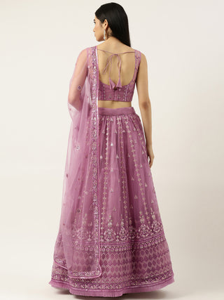 Rose Gold Net Sequinse Work Semi-Stitched Lehenga & Unstitched Blouse, Dupatta ClothsVilla