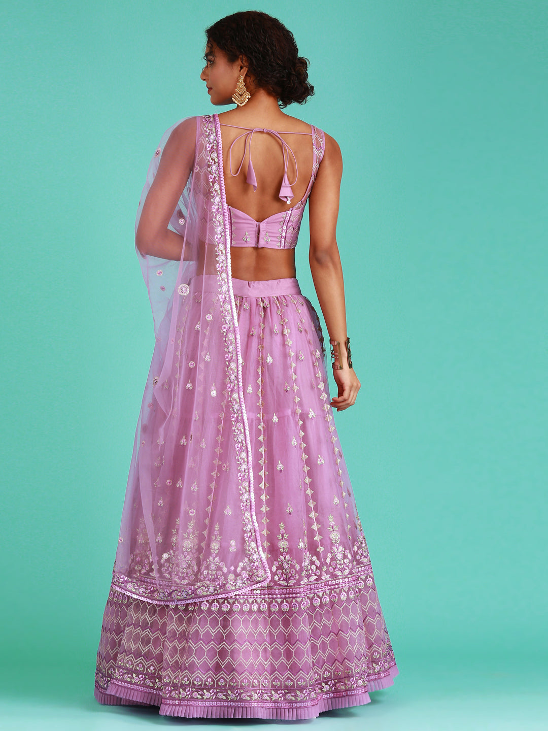 Rose Gold Net Sequinse Work Semi-Stitched Lehenga & Unstitched Blouse, Dupatta ClothsVilla