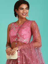 Load image into Gallery viewer, Rose Gold Net Sequinse Work Semi-Stitched Lehenga &amp; Unstitched Blouse, Dupatta ClothsVilla