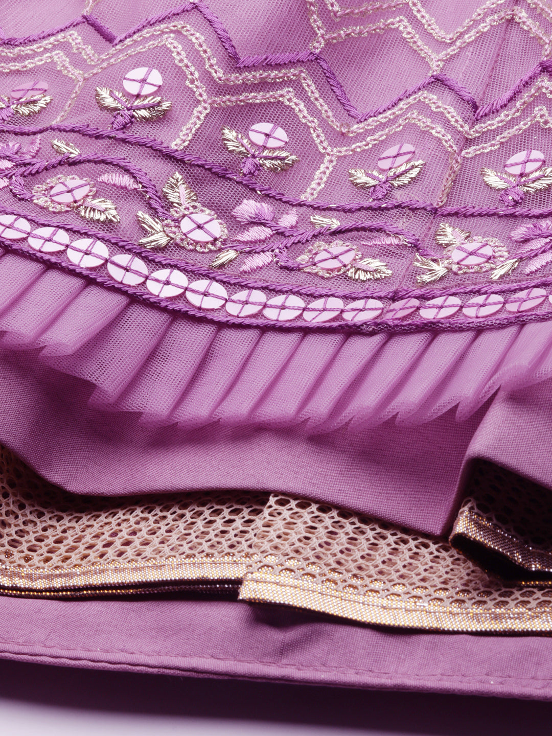 Rose Gold Net Sequinse Work Semi-Stitched Lehenga & Unstitched Blouse, Dupatta ClothsVilla