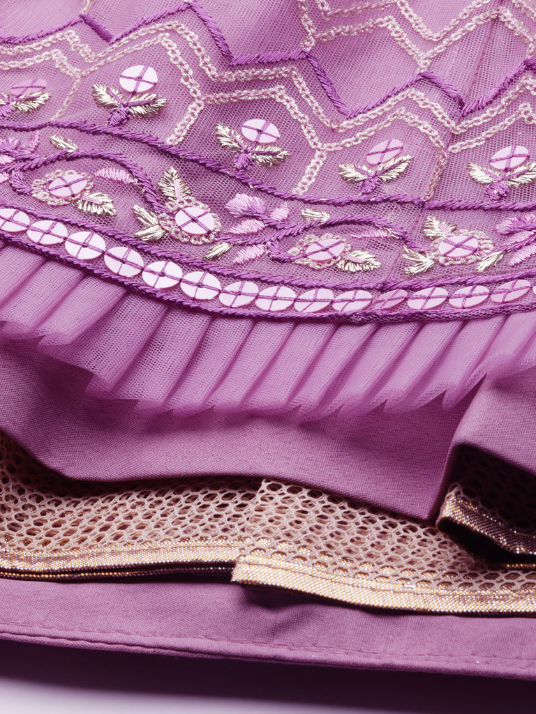 Rose Gold Net Sequinse Work Semi-Stitched Lehenga & Unstitched Blouse, Dupatta ClothsVilla