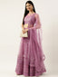 Rose Gold Net Sequinse Work Semi-Stitched Lehenga & Unstitched Blouse, Dupatta ClothsVilla