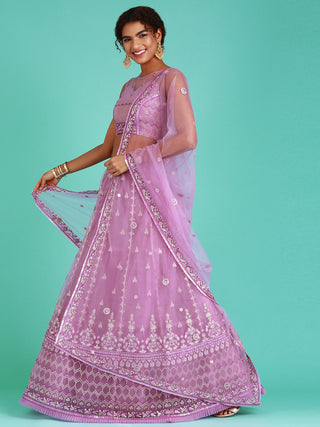 Rose Gold Net Sequinse Work Semi-Stitched Lehenga & Unstitched Blouse, Dupatta ClothsVilla