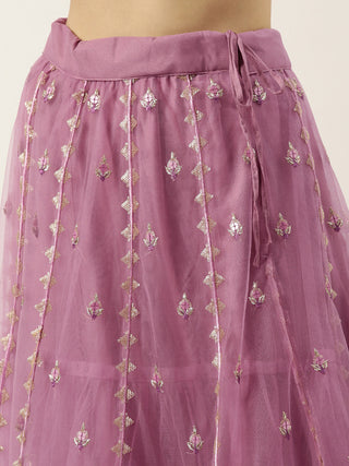 Rose Gold Net Sequinse Work Semi-Stitched Lehenga & Unstitched Blouse, Dupatta ClothsVilla