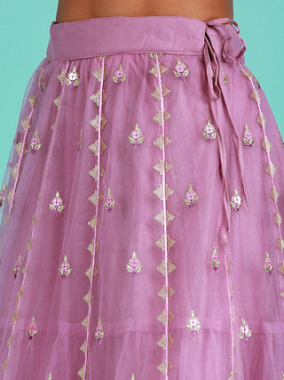 Rose Gold Net Sequinse Work Semi-Stitched Lehenga & Unstitched Blouse, Dupatta ClothsVilla