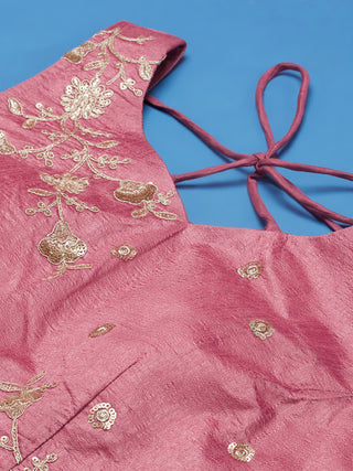 Rose Gold Net Sequinse Work Semi-Stitched Lehenga & Unstitched Blouse, Dupatta ClothsVilla