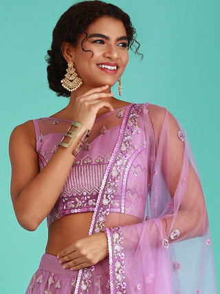 Rose Gold Net Sequinse Work Semi-Stitched Lehenga & Unstitched Blouse, Dupatta ClothsVilla