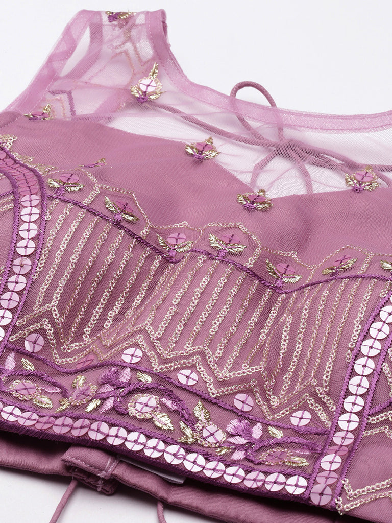 Rose Gold Net Sequinse Work Semi-Stitched Lehenga & Unstitched Blouse, Dupatta ClothsVilla