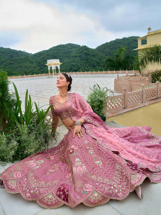 Rose gold Organza fabric Sequins work Semi-Stitched Lehenga choli & Dupatta ClothsVilla.com