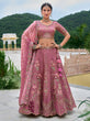 Load image into Gallery viewer, Rose gold Organza fabric Sequins work Semi-Stitched Lehenga choli &amp; Dupatta ClothsVilla.com
