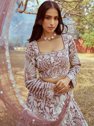 Rose Gold Pure Satin Sequins embroidery Semi-Stitched Lehenga choli & Dupatta ClothsVilla
