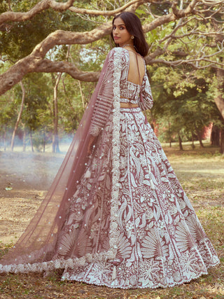 Rose Gold Pure Satin Sequins embroidery Semi-Stitched Lehenga choli & Dupatta ClothsVilla