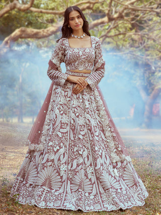 Rose Gold Pure Satin Sequins embroidery Semi-Stitched Lehenga choli & Dupatta ClothsVilla