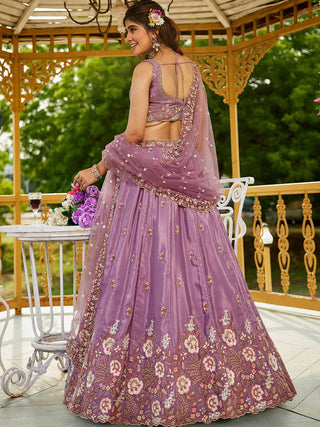 Rose Gold Satin Lehenga Choli Set with Net Dupatta Heavy Embroidered AIndian Outfit ClothsVilla