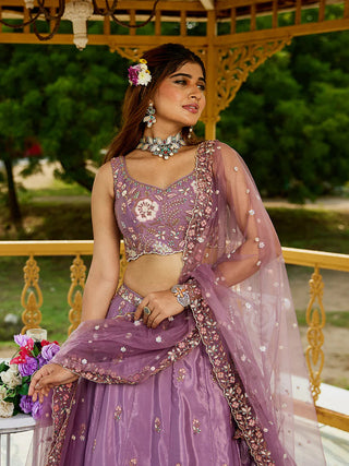 Rose Gold Satin Lehenga Choli Set with Net Dupatta Heavy Embroidered AIndian Outfit ClothsVilla