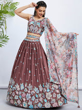 Load image into Gallery viewer, Rose Gold Sequin Embroidered Lehenga Choli Set with Multicolor Organza Dupatta ClothsVilla