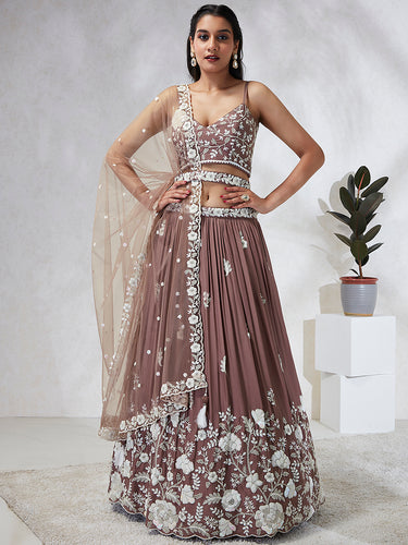 Rose Gold Sequinned Lehenga Choli Set - Embroidered Elegance ClothsVilla