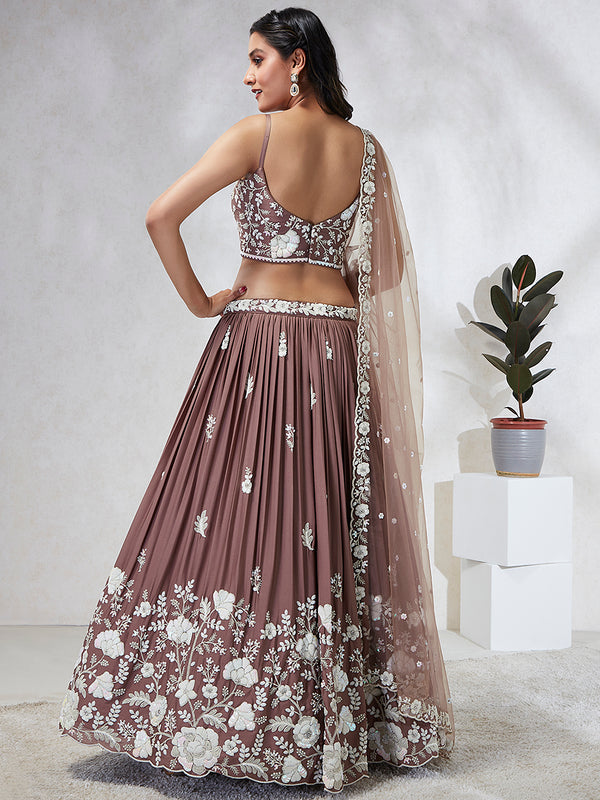 Rose Gold Sequinned Lehenga Choli Set - Embroidered Elegance ClothsVilla