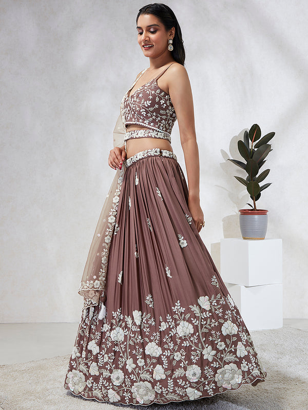 Rose Gold Sequinned Lehenga Choli Set - Embroidered Elegance ClothsVilla