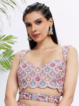 Rose Gold Shimmer Mauve Sequined & Embroidered Semi-Stitched Lehenga Choli Set ClothsVilla