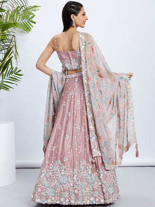Rose Gold Shimmer Semi-Stitched Lehenga Choli Set with Sequin & Thread Embroidery ClothsVilla