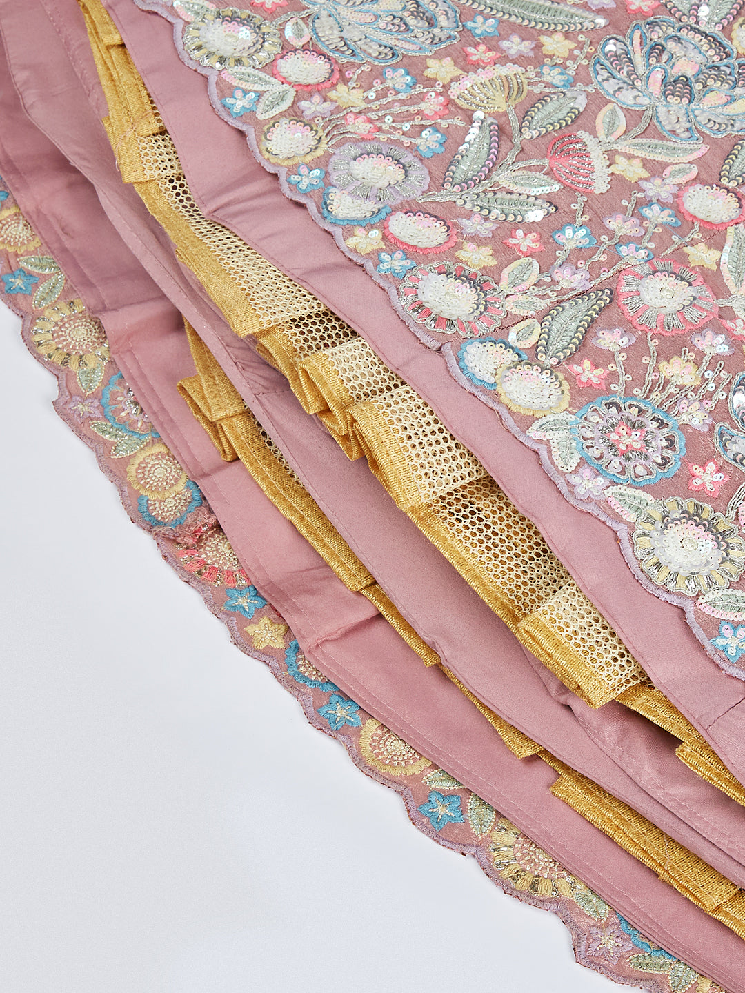 Rose Gold Shimmer Semi-Stitched Lehenga Choli Set with Sequin & Thread Embroidery ClothsVilla