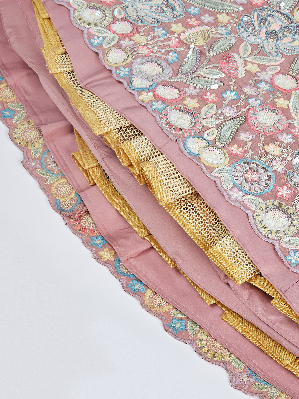 Rose Gold Shimmer Semi-Stitched Lehenga Choli Set with Sequin & Thread Embroidery ClothsVilla
