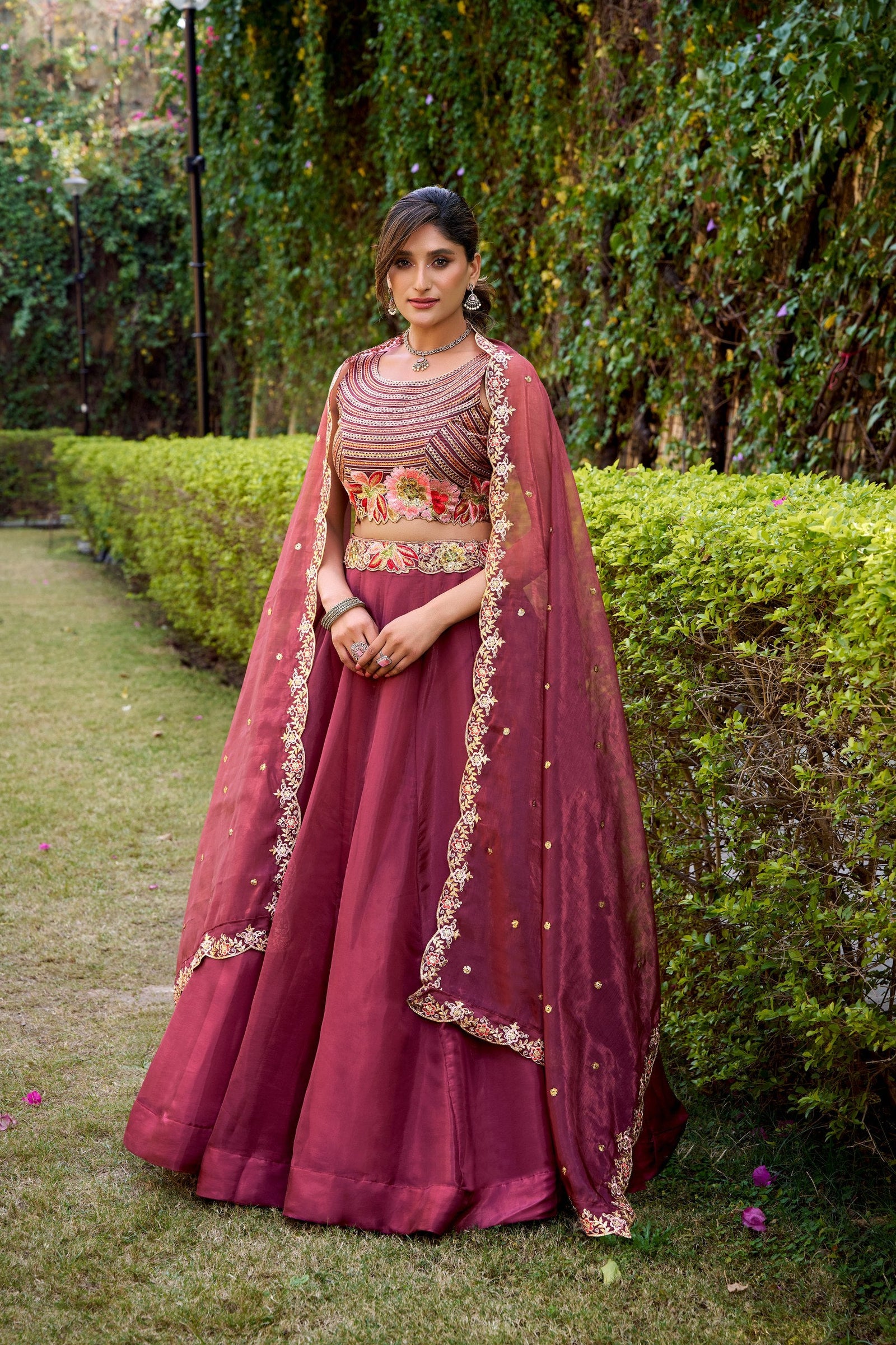 Rose Gold Silk Sequins & Thread Embroidered Lehenga Choli Set ClothsVilla