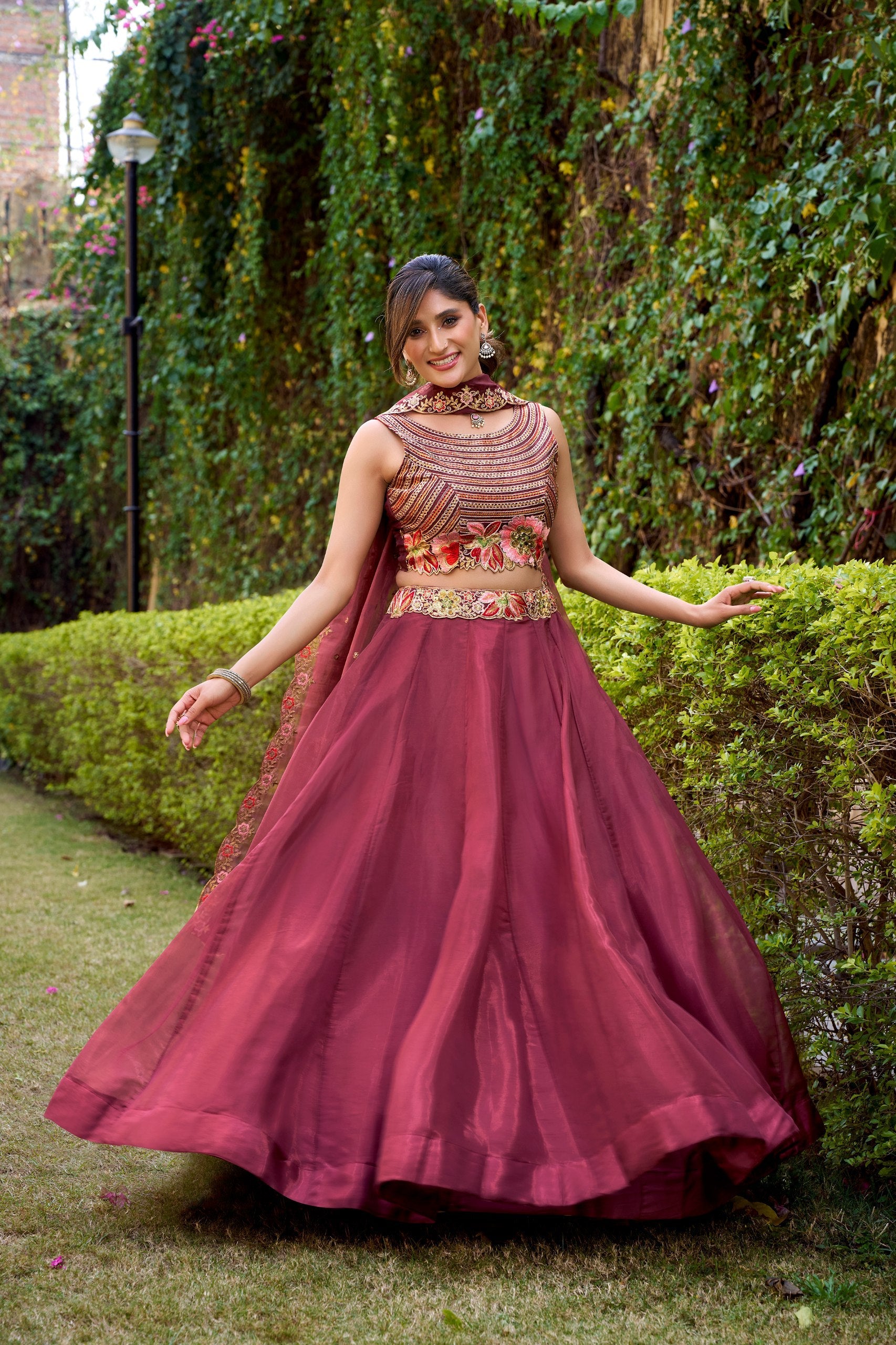 Rose Gold Silk Sequins & Thread Embroidered Lehenga Choli Set ClothsVilla Main image