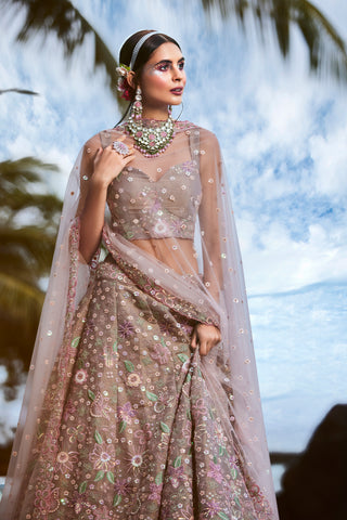 Rose gold Toned Organza Sequins & Zarkan embroidery Semi-Stitched Lehenga choli & Dupatta Clothsvilla