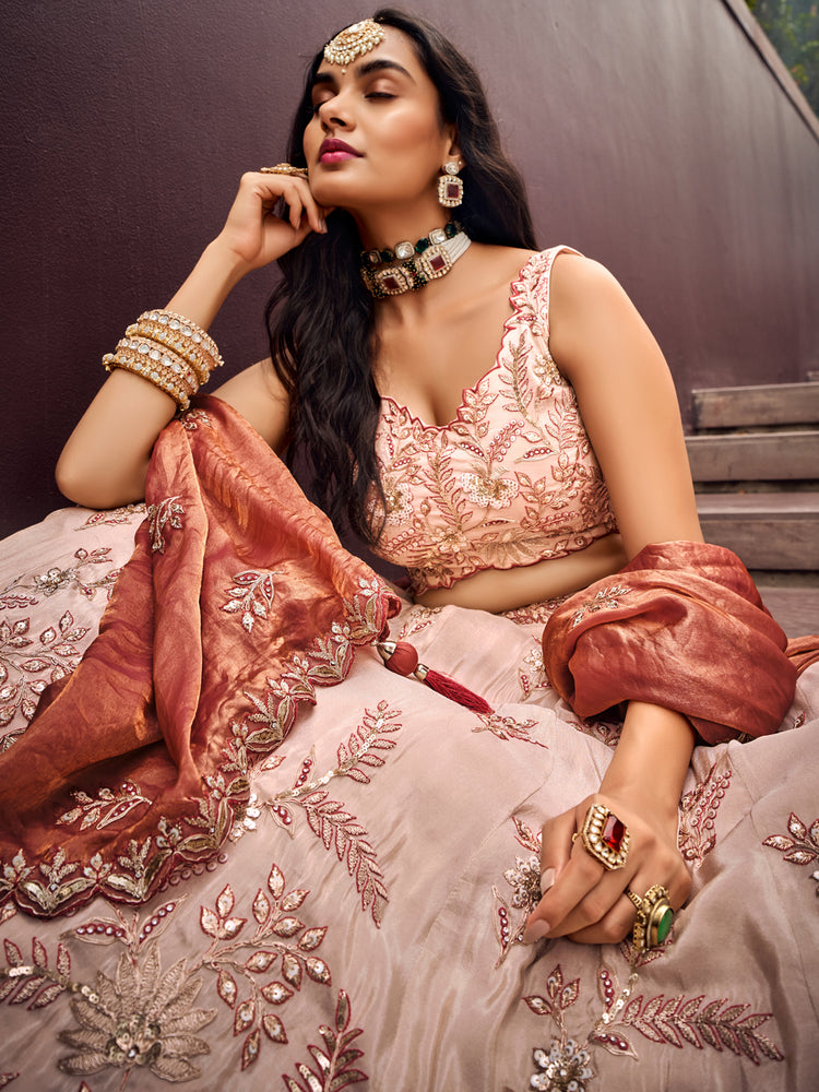 Rose Gold Viscos fabric Sequins work Semi-Stitched Lehenga choli & Dupatta ClothsVilla