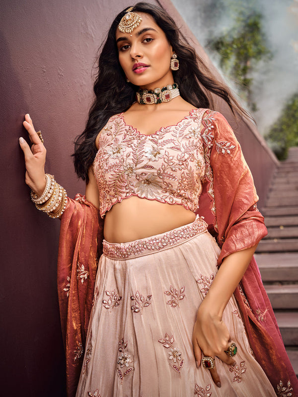 Rose Gold Viscos fabric Sequins work Semi-Stitched Lehenga choli & Dupatta ClothsVilla
