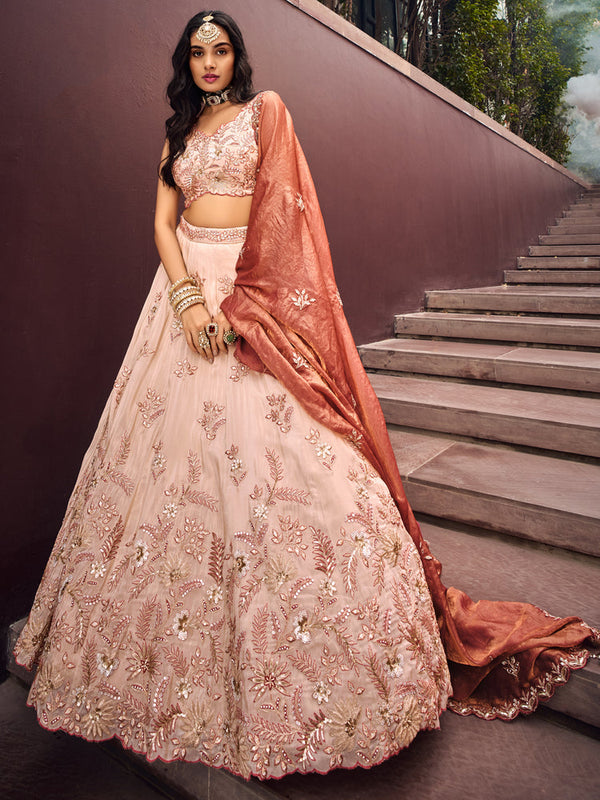 Rose Gold Viscos fabric Sequins work Semi-Stitched Lehenga choli & Dupatta ClothsVilla