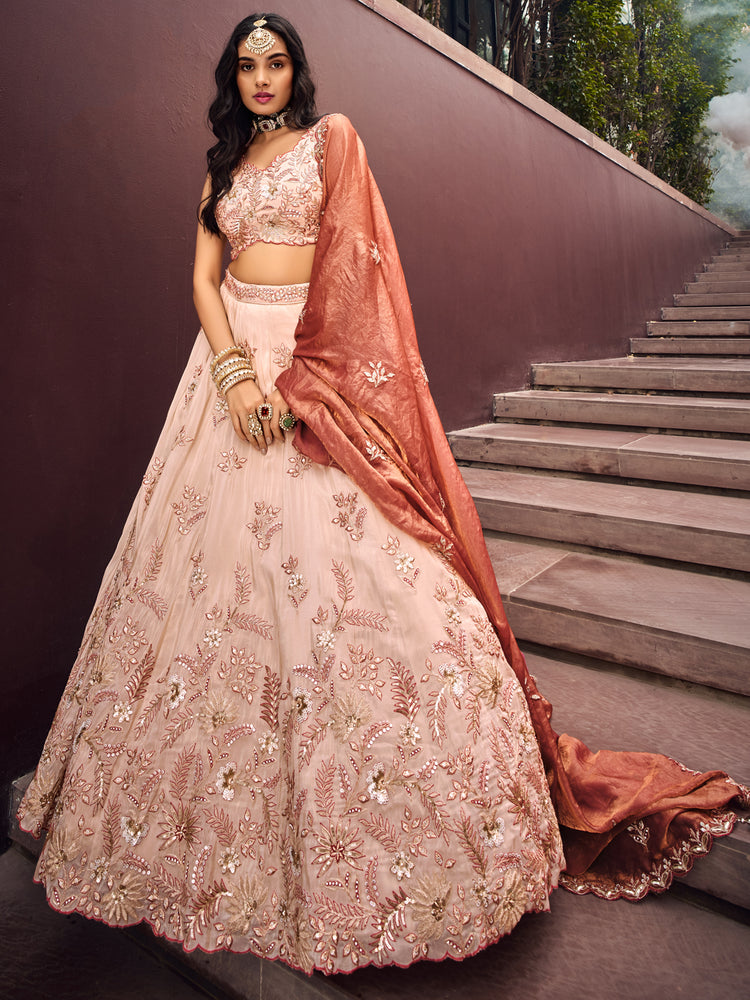 Rose Gold Viscos fabric Sequins work Semi-Stitched Lehenga choli & Dupatta ClothsVilla