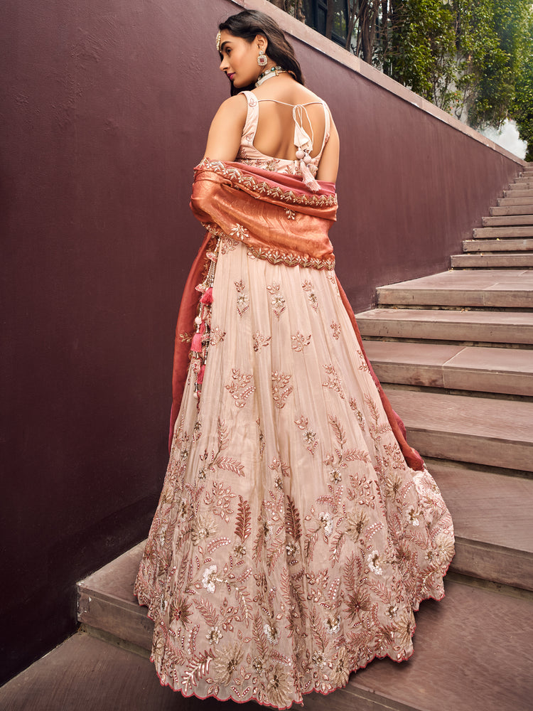 Rose Gold Viscos fabric Sequins work Semi-Stitched Lehenga choli & Dupatta ClothsVilla