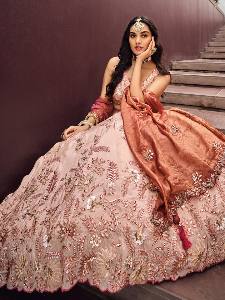 Rose Gold Viscos fabric Sequins work Semi-Stitched Lehenga choli & Dupatta ClothsVilla