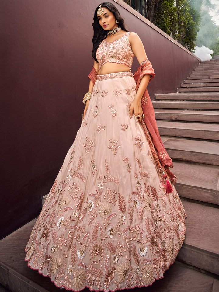 Rose Gold Viscos fabric Sequins work Semi-Stitched Lehenga choli & Dupatta ClothsVilla Main image