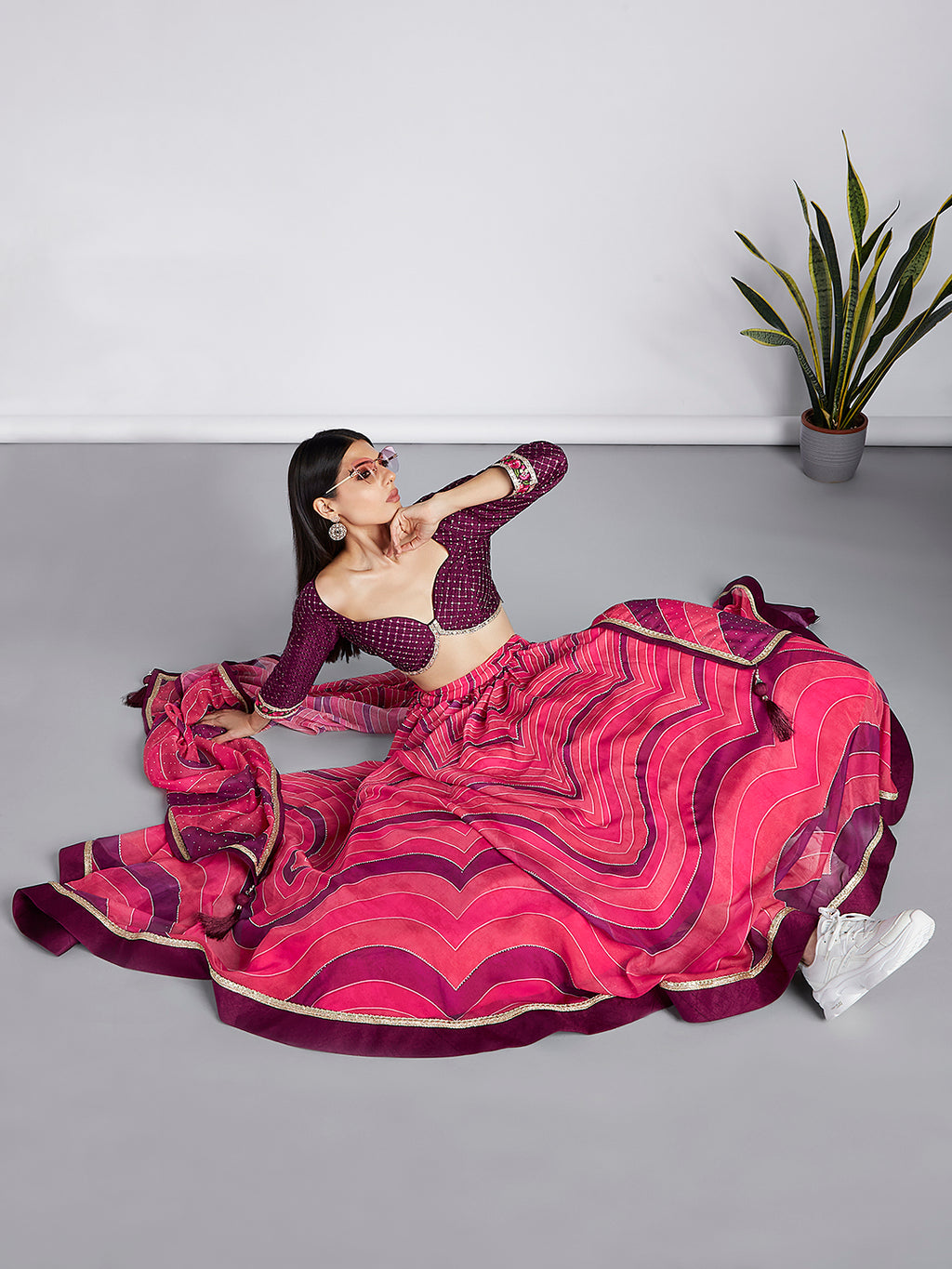 Rose Organza siroski stone work Leheriya print Semi-Stitched Lehenga choli & Dupatta ClothsVilla