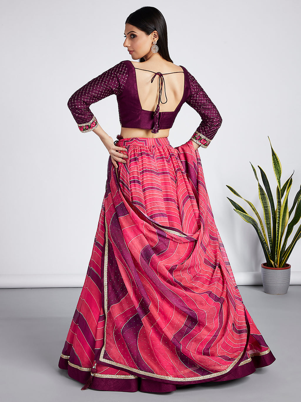 Rose Organza siroski stone work Leheriya print Semi-Stitched Lehenga choli & Dupatta ClothsVilla